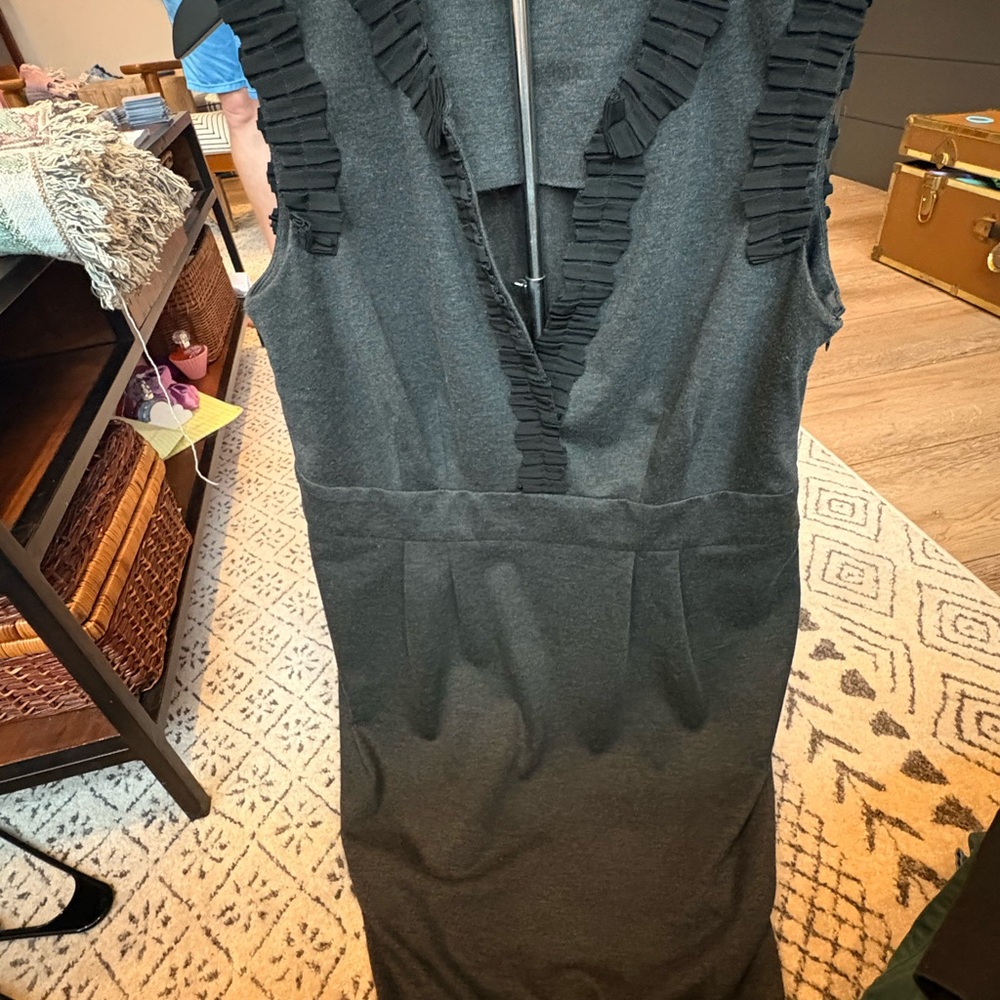Taylor Charcoal Gray Backless V-Neck Sheath Dress
